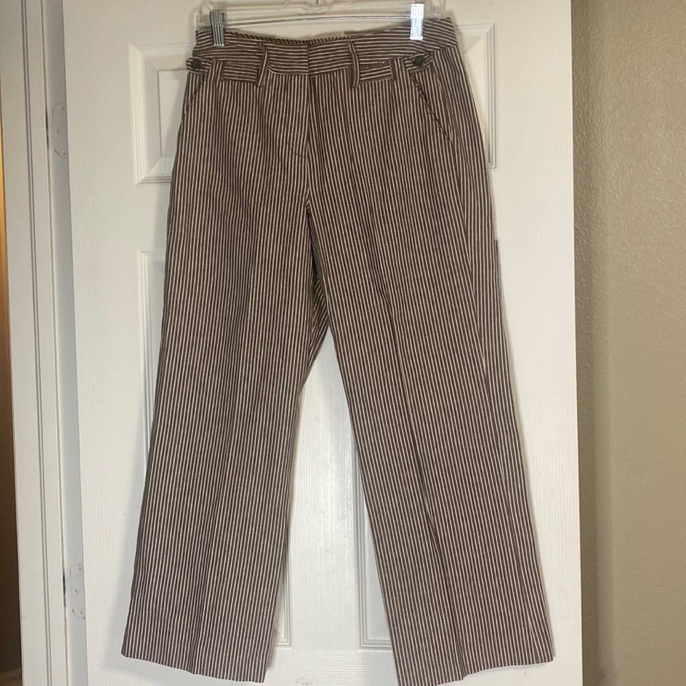 Larry Levine Brown and White Pinstripe Straight-Leg Pants